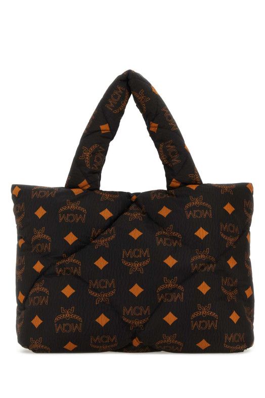Printed nylon MÃ¼nchen shopping bag Black and white MCM (MWTDABO15)
