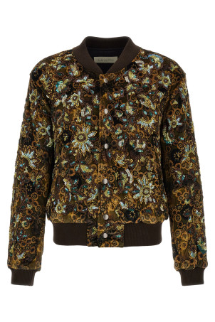 'Valtor' bomber jacket with embroideries and beads Brown