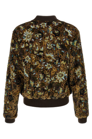 'Valtor' bomber jacket with embroideries and beads Brown