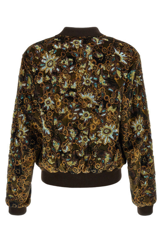 'Valtor' bomber jacket with embroideries and beads Brown