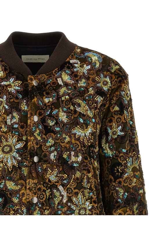'Valtor' bomber jacket with embroideries and beads Brown