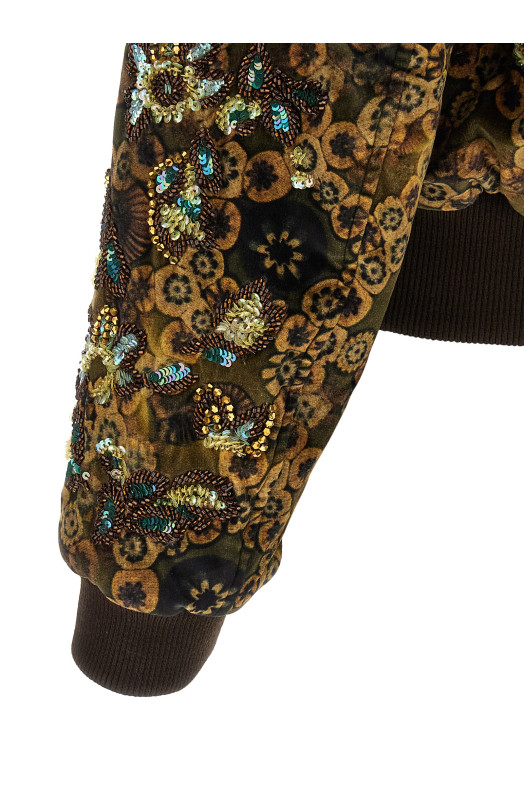 'Valtor' bomber jacket with embroideries and beads Brown