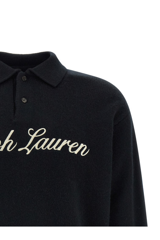 Italic logo polo shirt Black