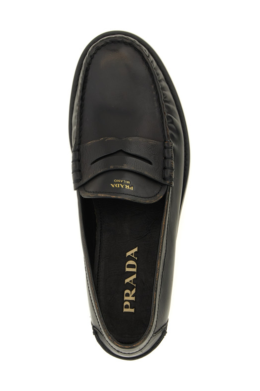 Antiqued leather loafers Black