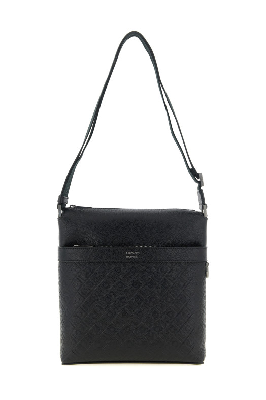 'Ferragamo Monogram' messenger crossbody bag Black