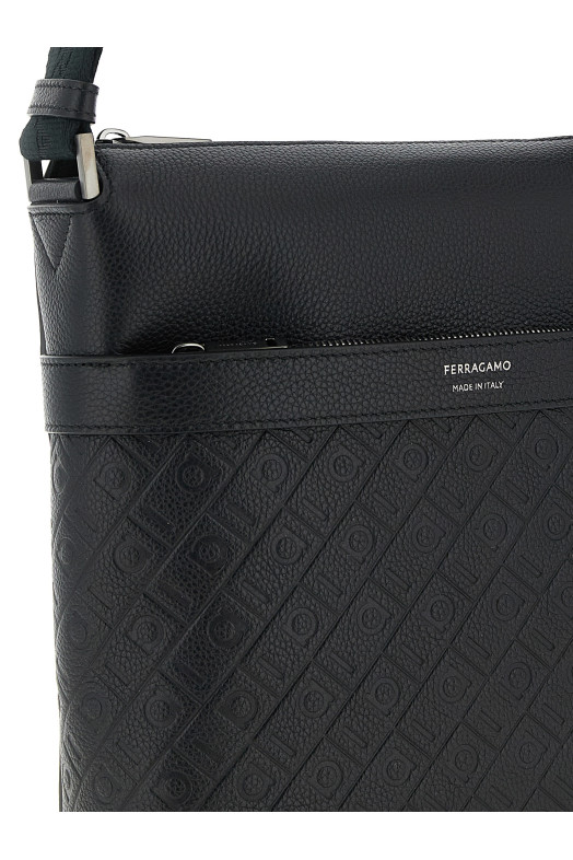 'Ferragamo Monogram' messenger crossbody bag Black