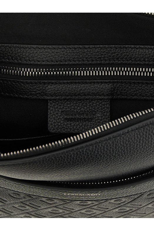'Ferragamo Monogram' messenger crossbody bag Black