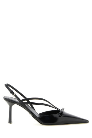 Brushed Leather Slingback Pumps Black