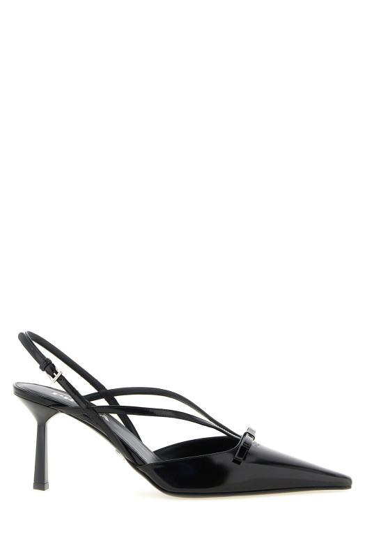 Brushed Leather Slingback Pumps Black