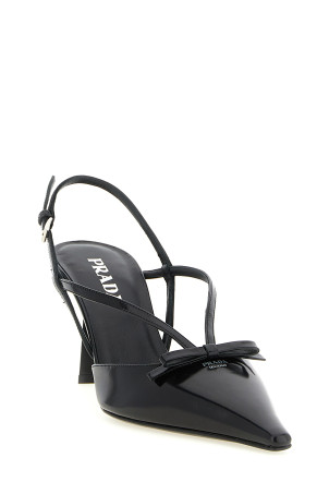 Brushed Leather Slingback Pumps Black