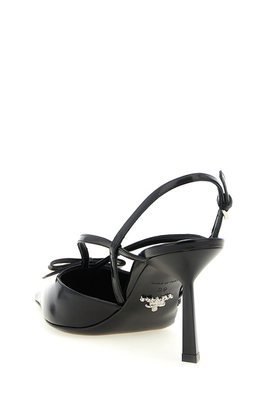 Brushed Leather Slingback Pumps Black