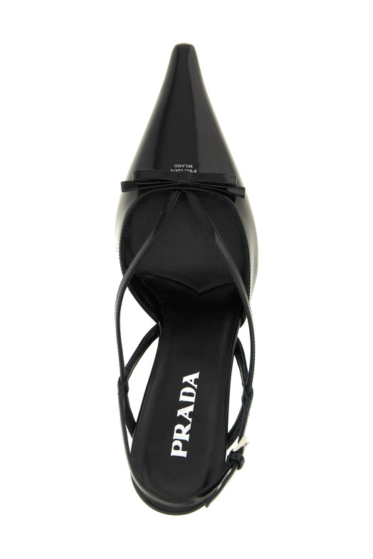 Brushed Leather Slingback Pumps Black