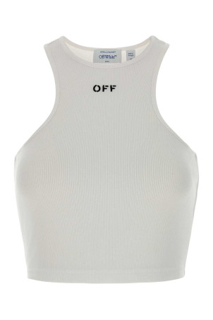 White stretch cotton crop-top OFF WHITE (2FA00671T)