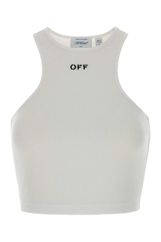 White stretch cotton crop-top OFF WHITE (2FA00671T)