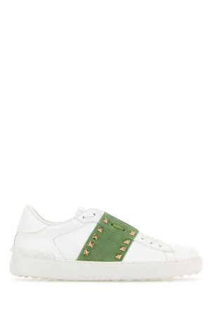 White leather Rockstud Untitled sneakers with green band VALENTINO GARAVANI (9W2S0A01ZBV)