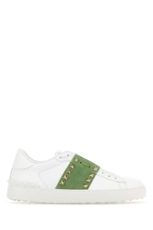 White leather Rockstud Untitled sneakers with green band VALENTINO GARAVANI (9W2S0A01ZBV)