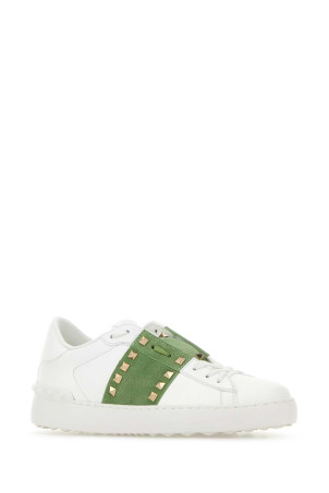 White leather Rockstud Untitled sneakers with green band VALENTINO GARAVANI (9W2S0A01ZBV)