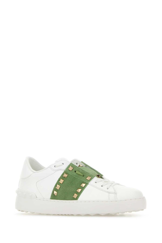 White leather Rockstud Untitled sneakers with green band VALENTINO GARAVANI (9W2S0A01ZBV)