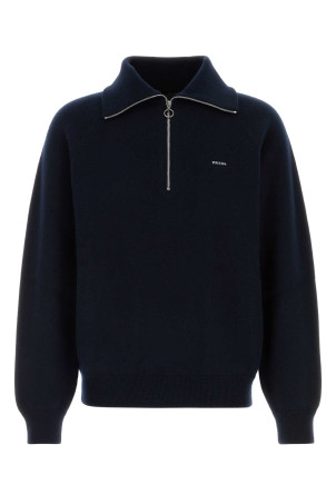 Midnight blue wool blend polo shirt Blue PRADA (UMF398SOOO6242)
