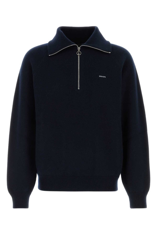 Midnight blue wool blend polo shirt Blue PRADA (UMF398SOOO6242)