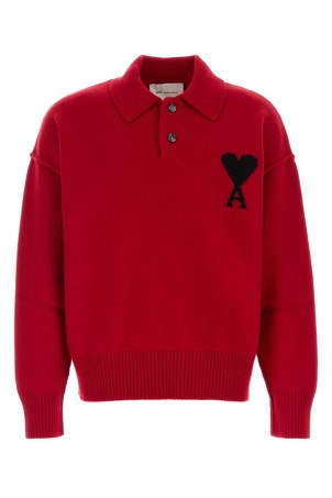 Red wool polo shirt AMI (UPL409018)