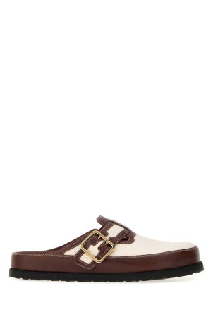 Двоколірні шкіряні та полотняні тапочки «Бостон» BIRKENSTOCK 1774 (1032402)