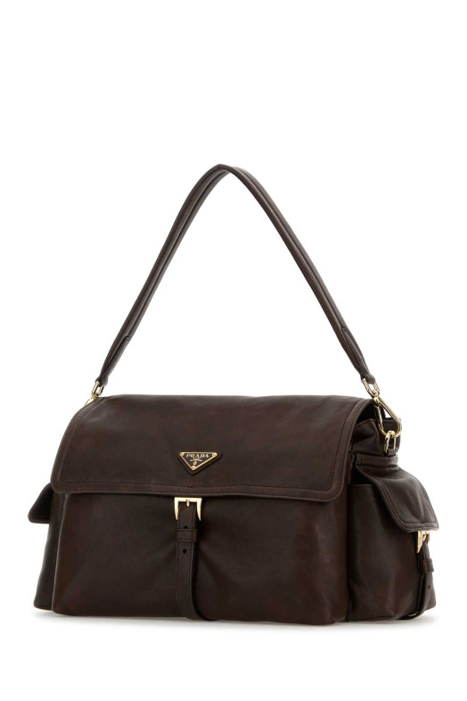Dark brown leather shoulder bag PRADA (1BD391VNOO2DX8)