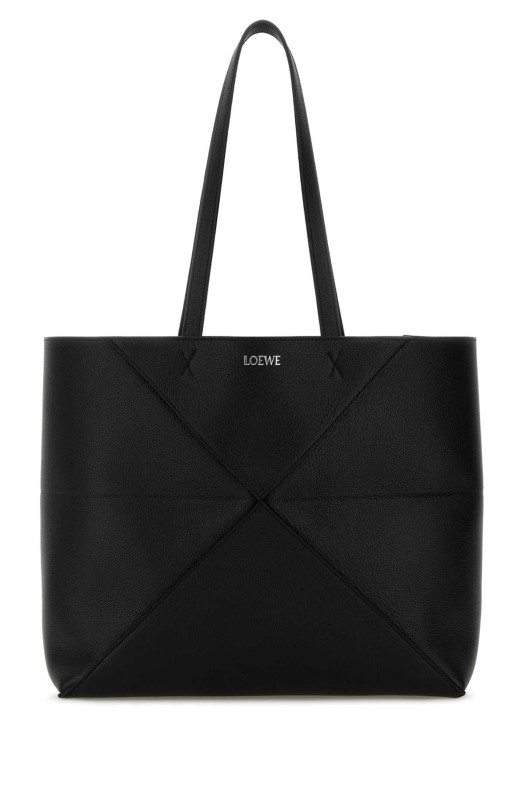 Black leather medium Puzzle Fold shopping bag Black LOEWE (A779PEWX04)