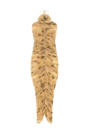 'DRESS37' dress with 3D floral detail Beige