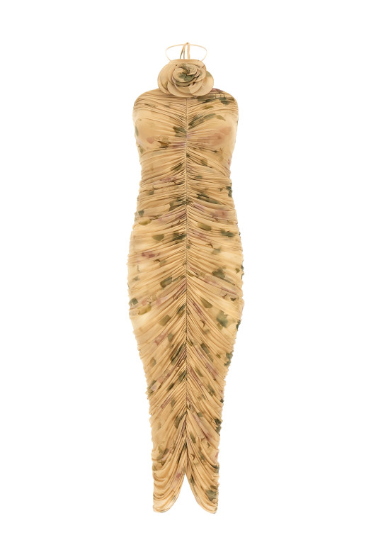 'DRESS37' dress with 3D floral detail Beige
