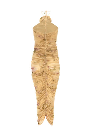 'DRESS37' dress with 3D floral detail Beige