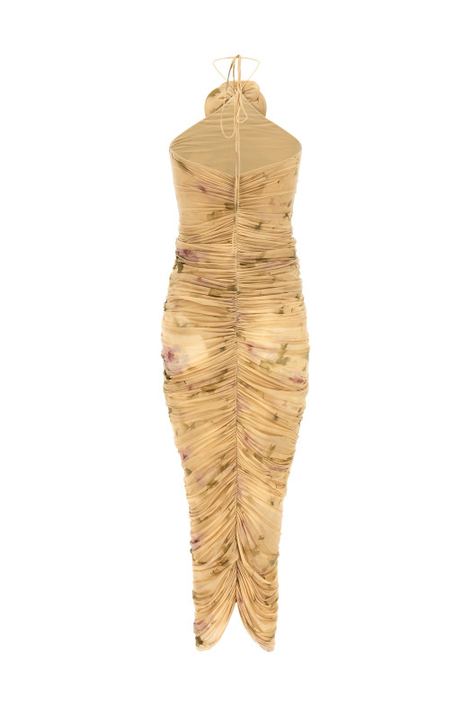 'DRESS37' dress with 3D floral detail Beige