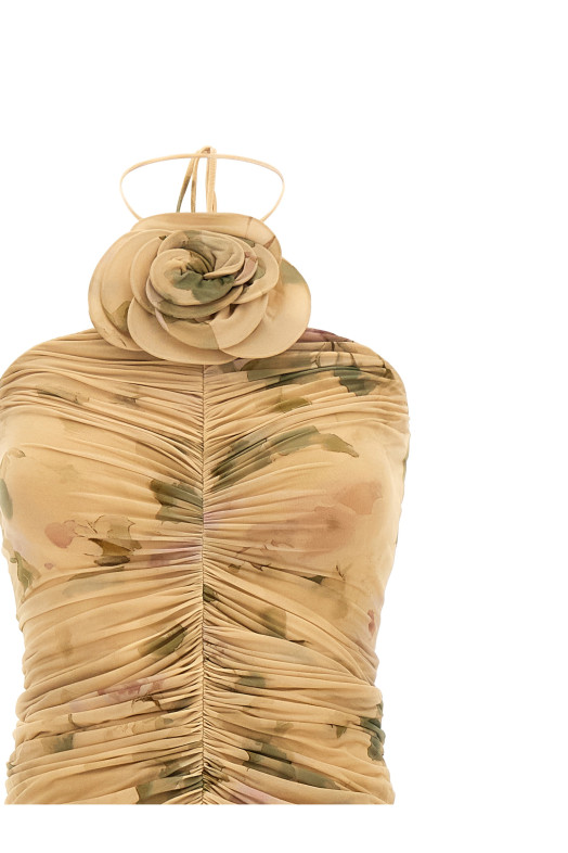 'DRESS37' dress with 3D floral detail Beige