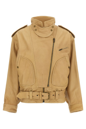 'Farza' Leather Jacket  Beige