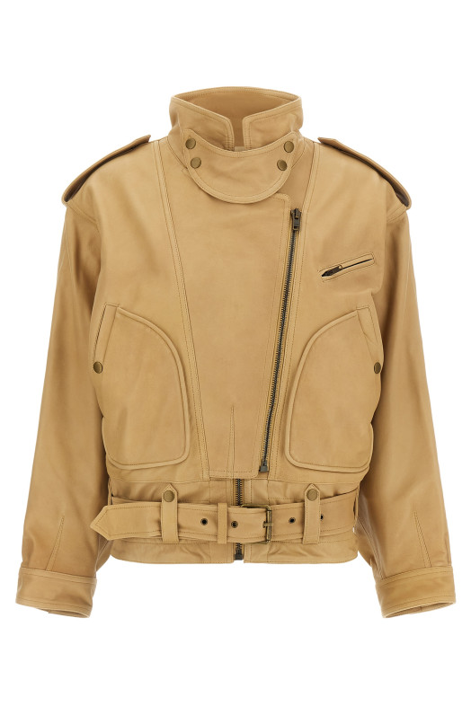'Farza' Leather Jacket  Beige