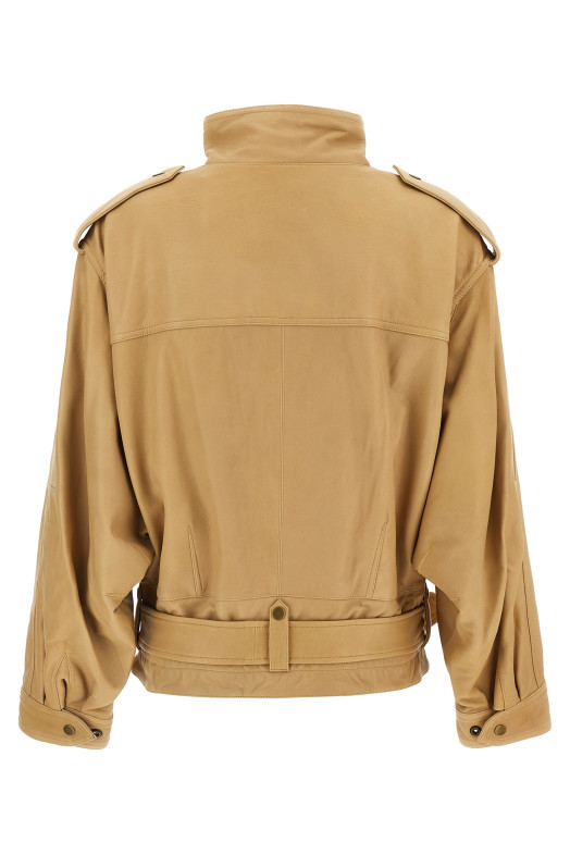 'Farza' Leather Jacket  Beige