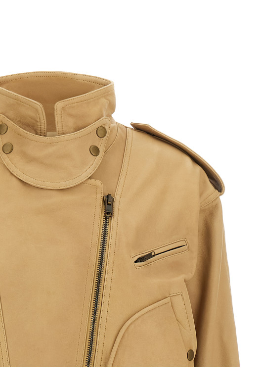 'Farza' Leather Jacket  Beige