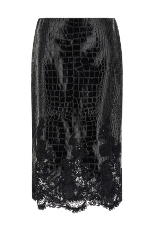 Coconut print sheath skirt with lace Black