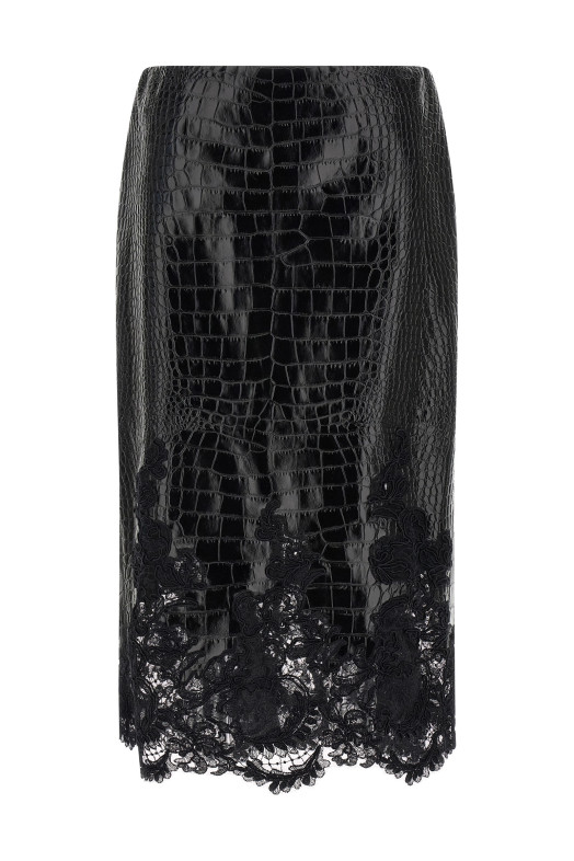 Coconut print sheath skirt with lace Black