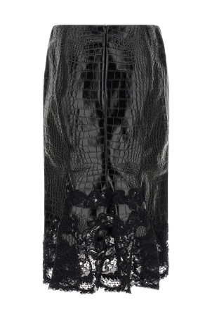 Coconut print sheath skirt with lace Black