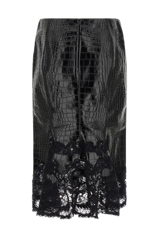 Coconut print sheath skirt with lace Black