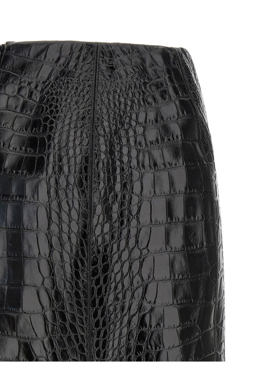 Coconut print sheath skirt with lace Black