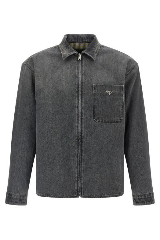 Denim shirt with zip Gray