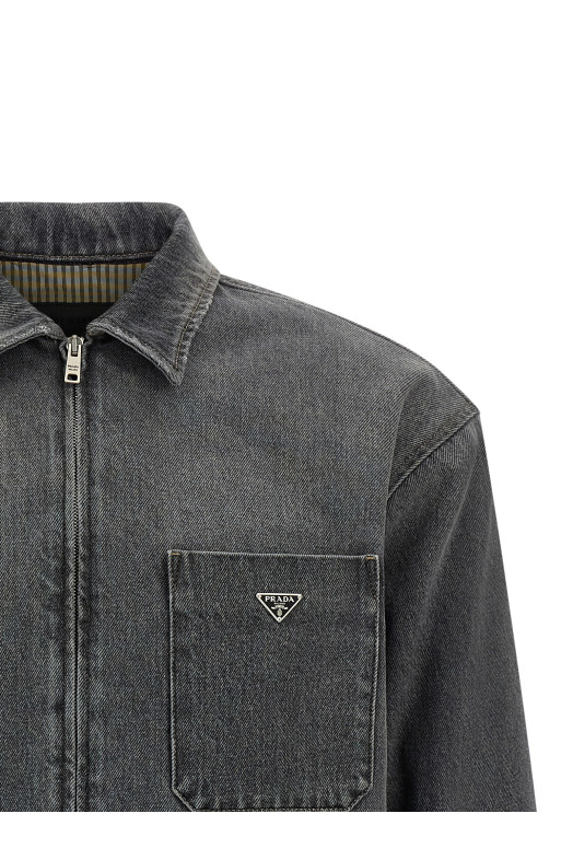 Denim shirt with zip Gray