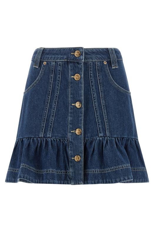 Denim skirt with flounces Blue