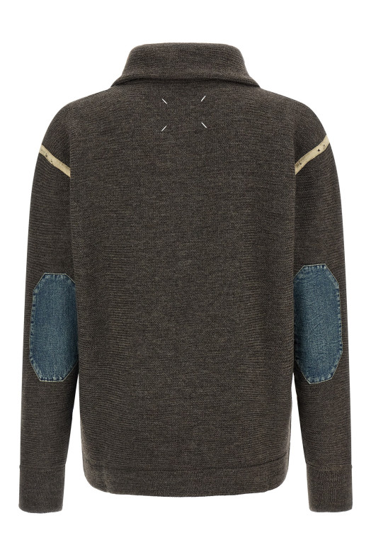 'Elbow Patch Quarter-Zip ' reversible sweater Gray
