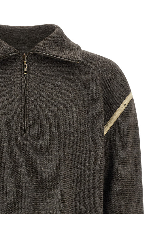 'Elbow Patch Quarter-Zip ' reversible sweater Gray