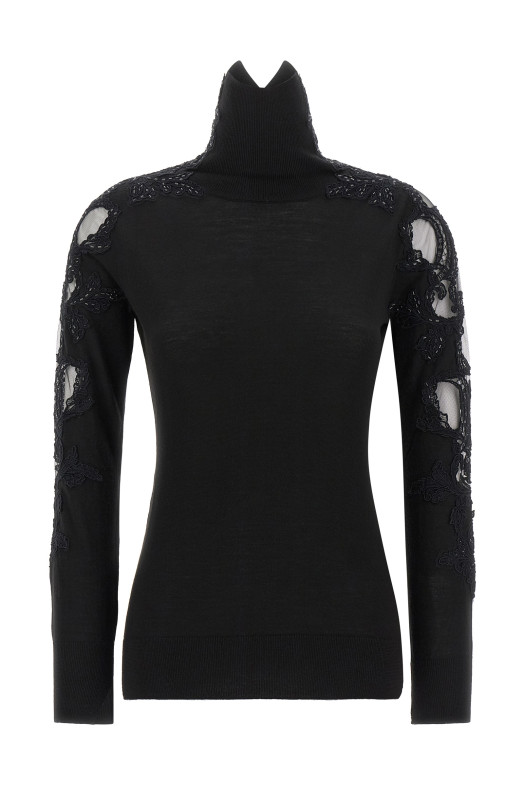 High neck with lace inserts Black