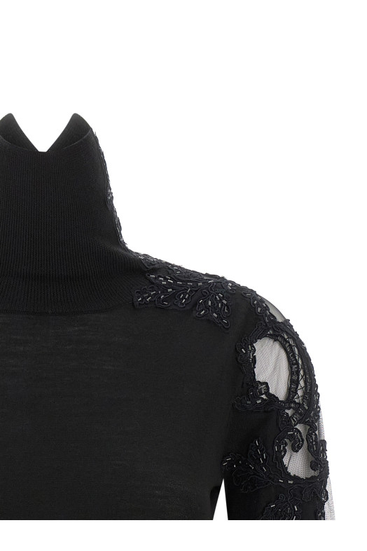 High neck with lace inserts Black