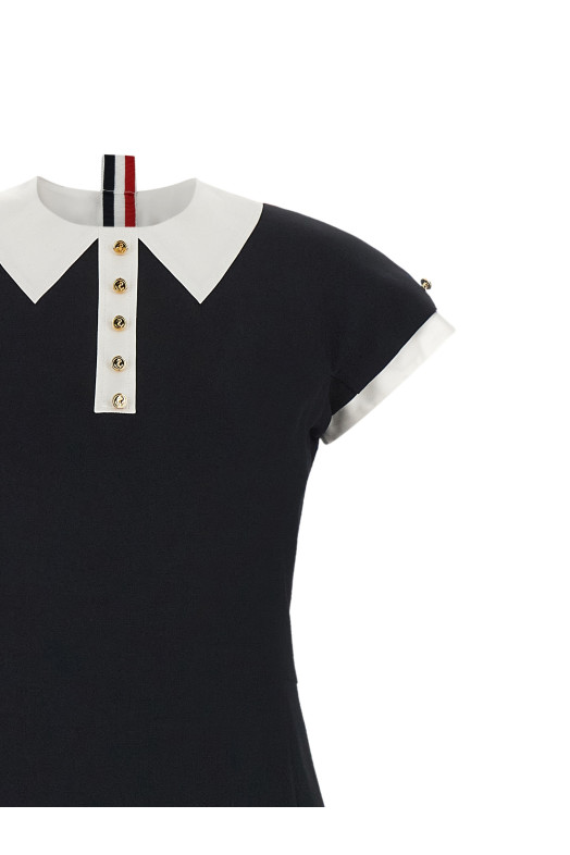 Платье-поло с интарсией и акцентом RWB, синее THOM BROWNE FDSF51CF1199415